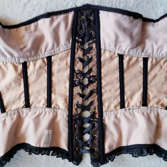 Tan Black Mesh Lace Overbust Corset Bustier Top Y2K vintage nwt - Picture 11 of 17